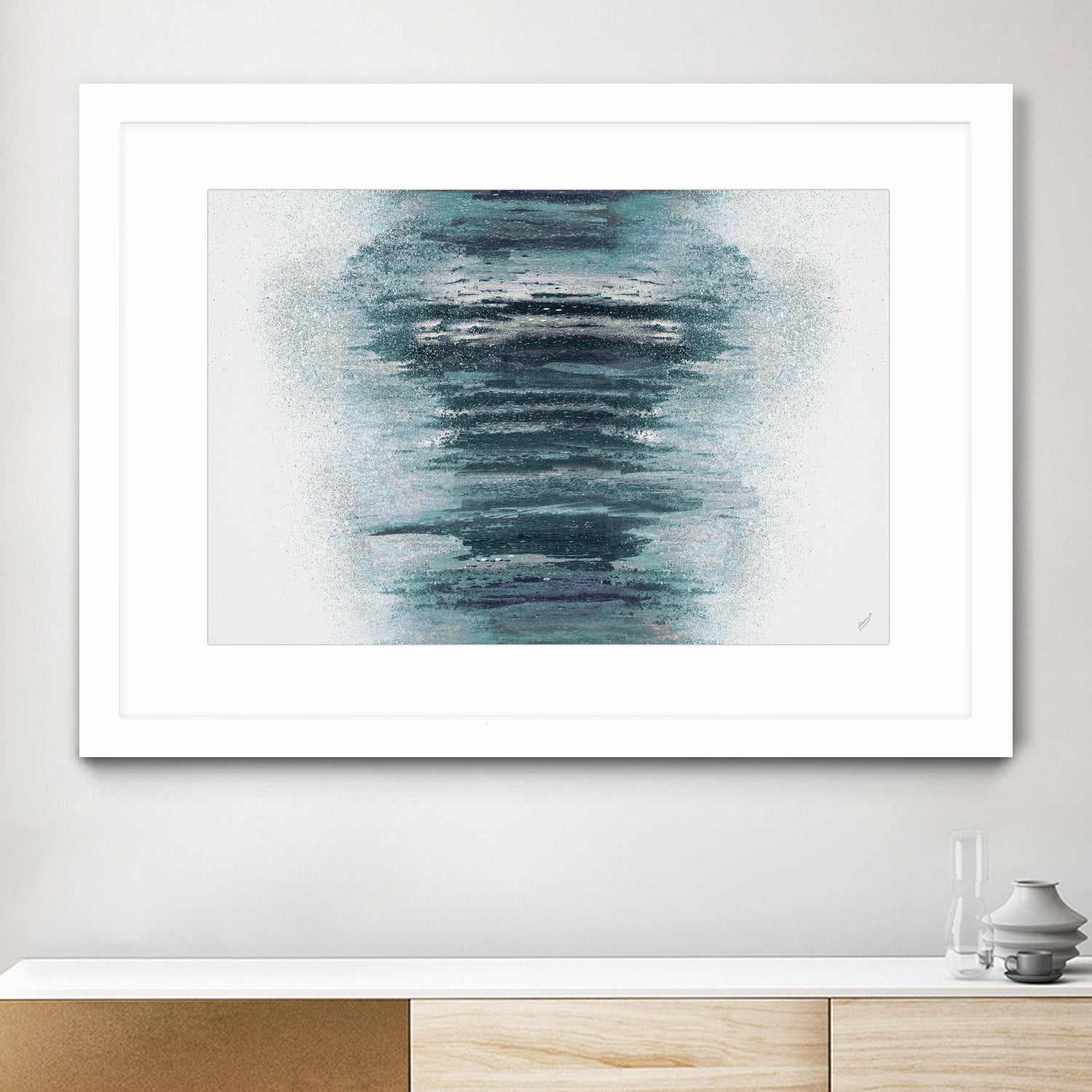 Teal with Silver Woods on White by Roberto Gonzalez on GIANT ART - abstract teal