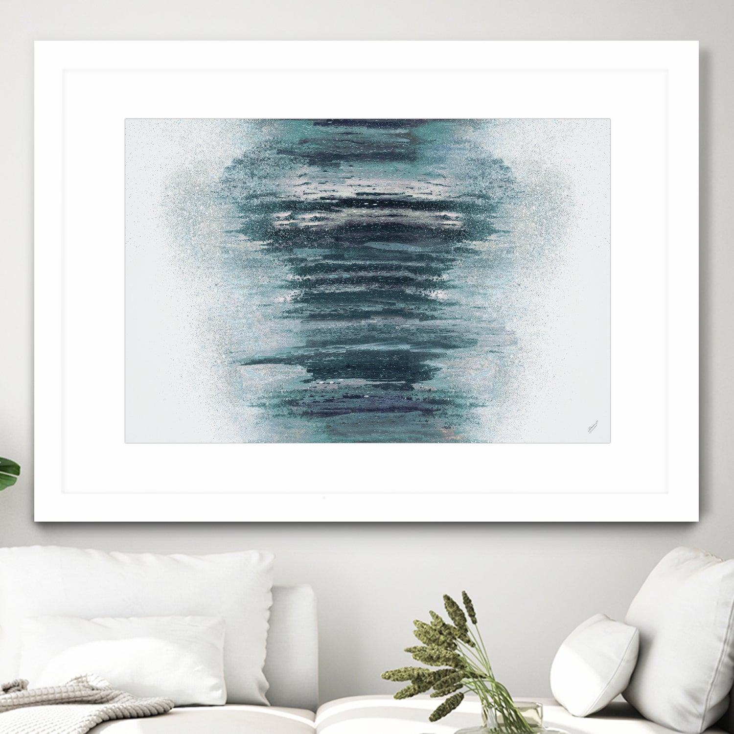 Teal with Silver Woods on White by Roberto Gonzalez on GIANT ART - abstract teal