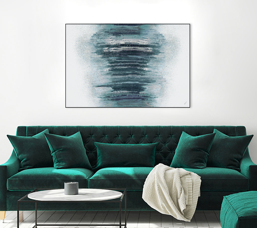 Teal with Silver Woods on White by Roberto Gonzalez on GIANT ART - abstract teal