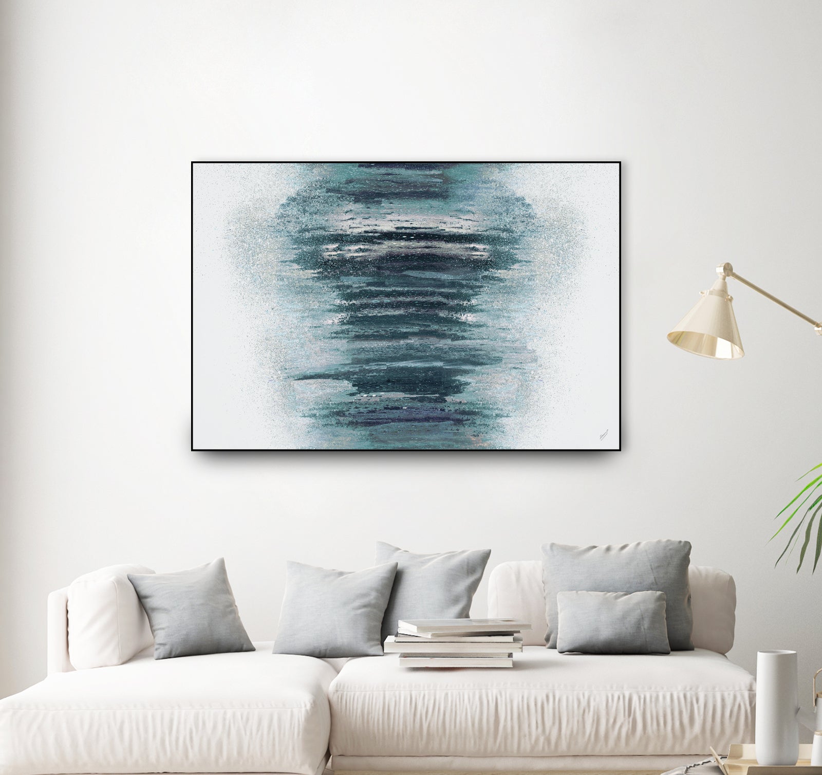 Teal with Silver Woods on White by Roberto Gonzalez on GIANT ART - abstract teal