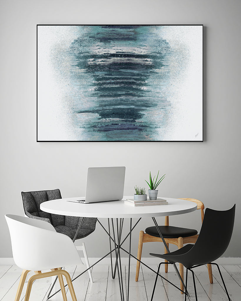 Teal with Silver Woods on White by Roberto Gonzalez on GIANT ART - abstract teal