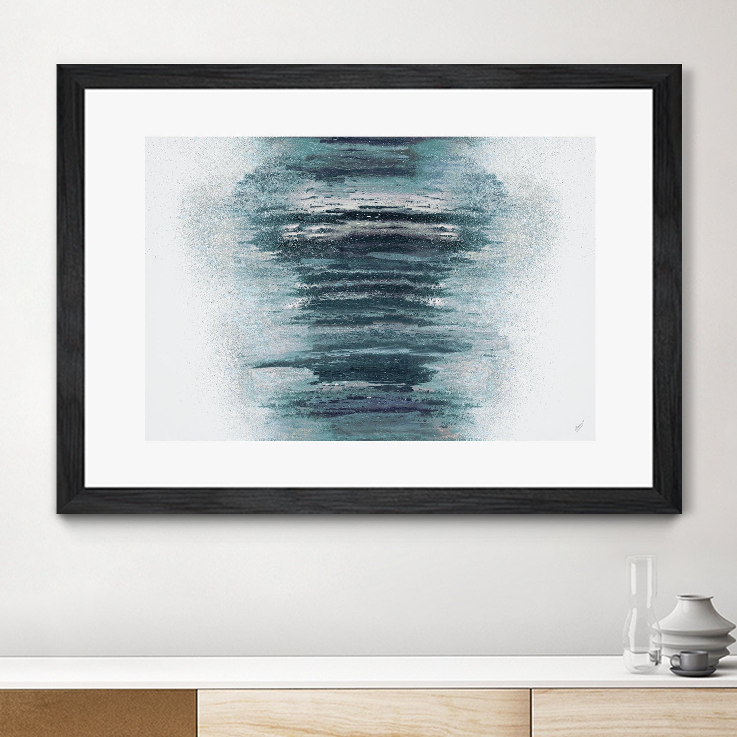 Teal with Silver Woods on White by Roberto Gonzalez on GIANT ART - abstract teal