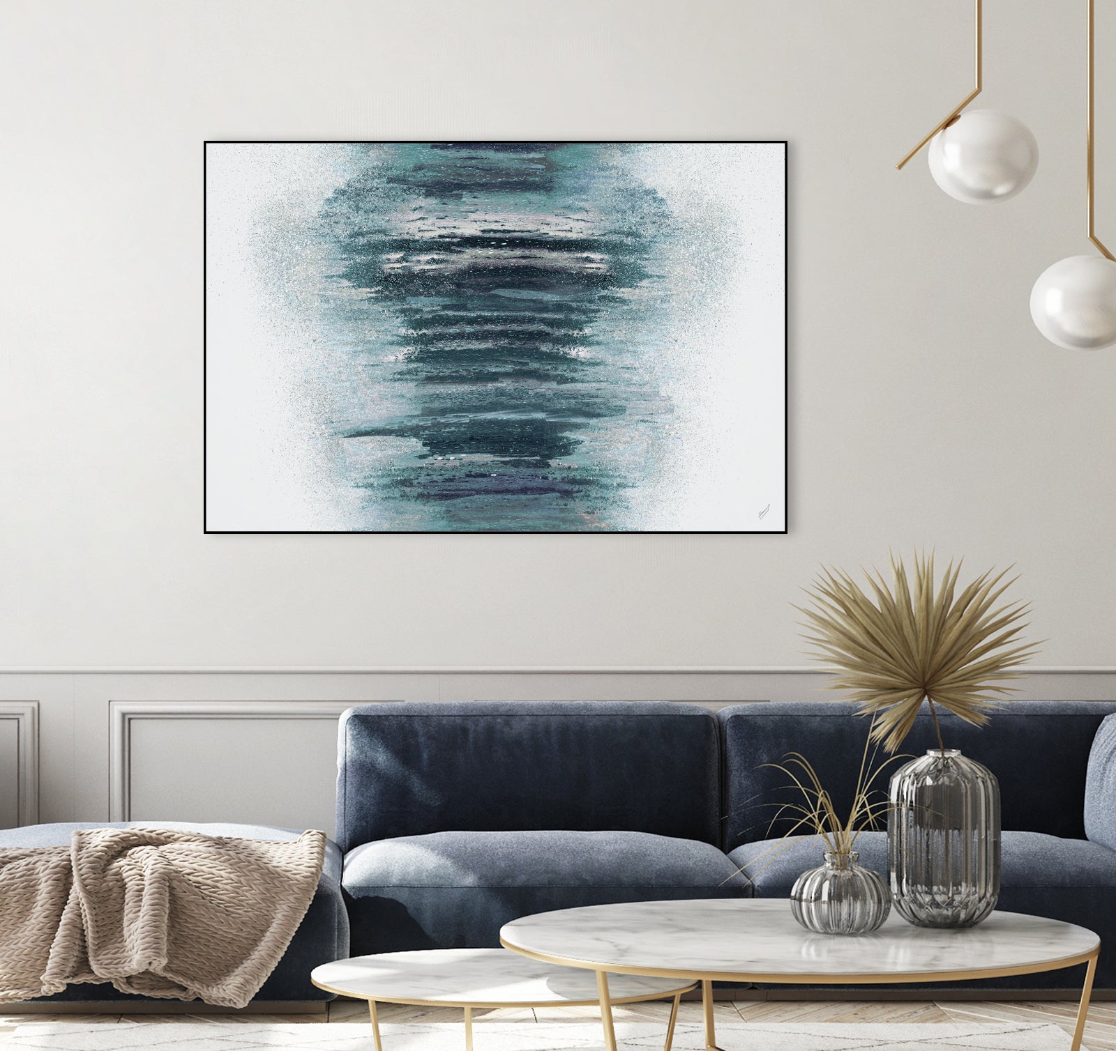 Teal with Silver Woods on White by Roberto Gonzalez on GIANT ART - abstract teal