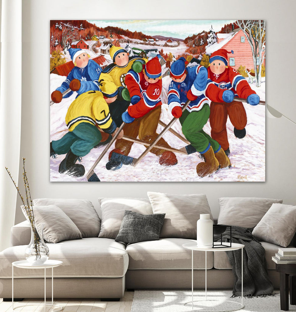 Partie de hockey by Nicole Laporte on GIANT ART - yellow winter scenes