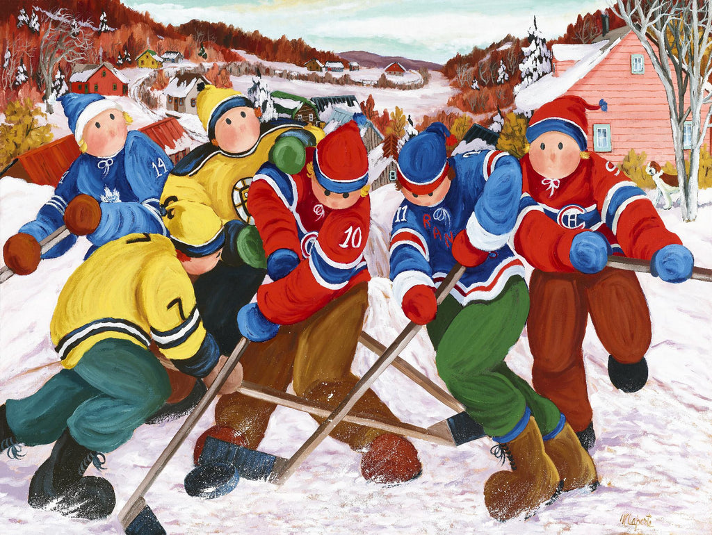 Partie de hockey de Nicole Laporte sur GIANT ART - scènes hivernales jaunes