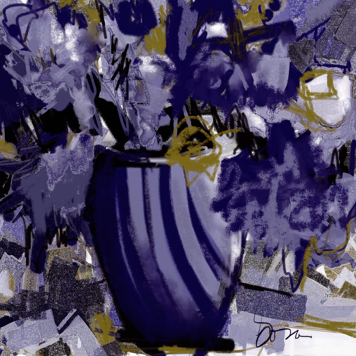 Dark blue flowers by Doris Savard on GIANT ART - grey abstract