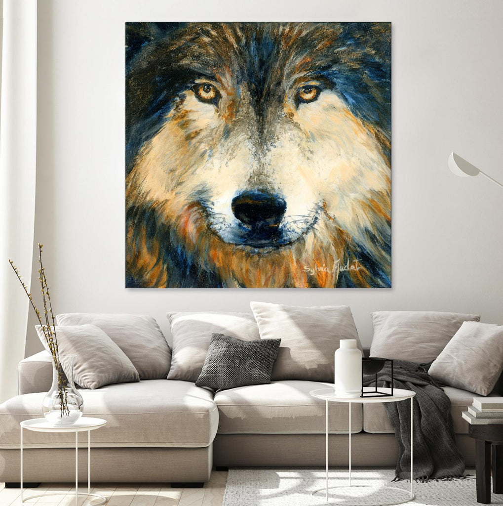 Regard inquiet du loup de Sylvia Audet sur GIANT ART - animaux blancs