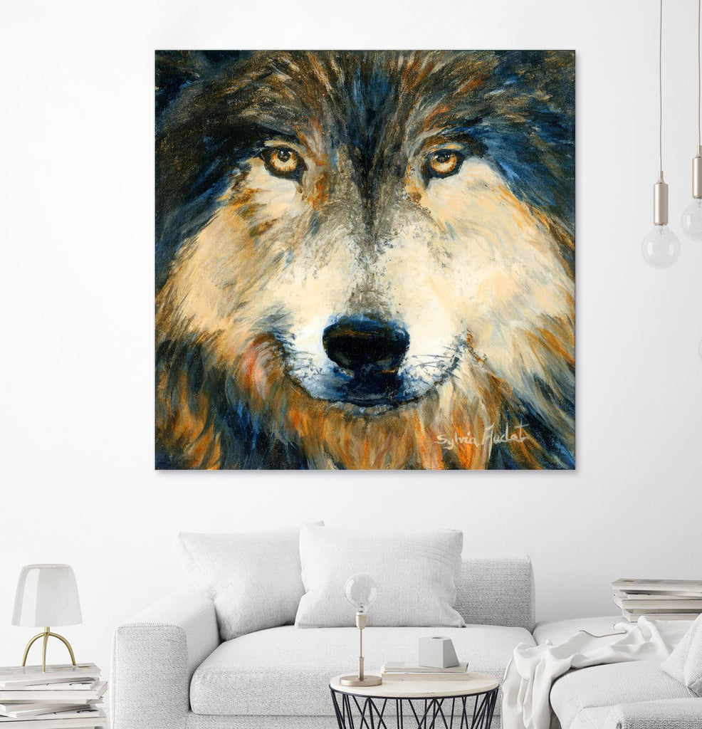 Regard inquiet du loup de Sylvia Audet sur GIANT ART - animaux blancs