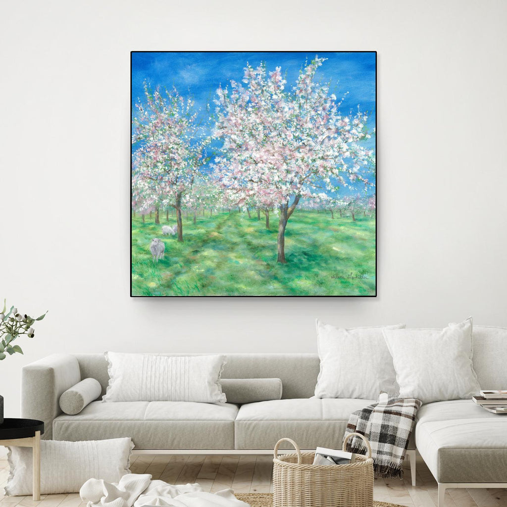 Le Verger en fleurs par Hélène Léveillée sur GIANT ART - paysage vert arbre en fleur