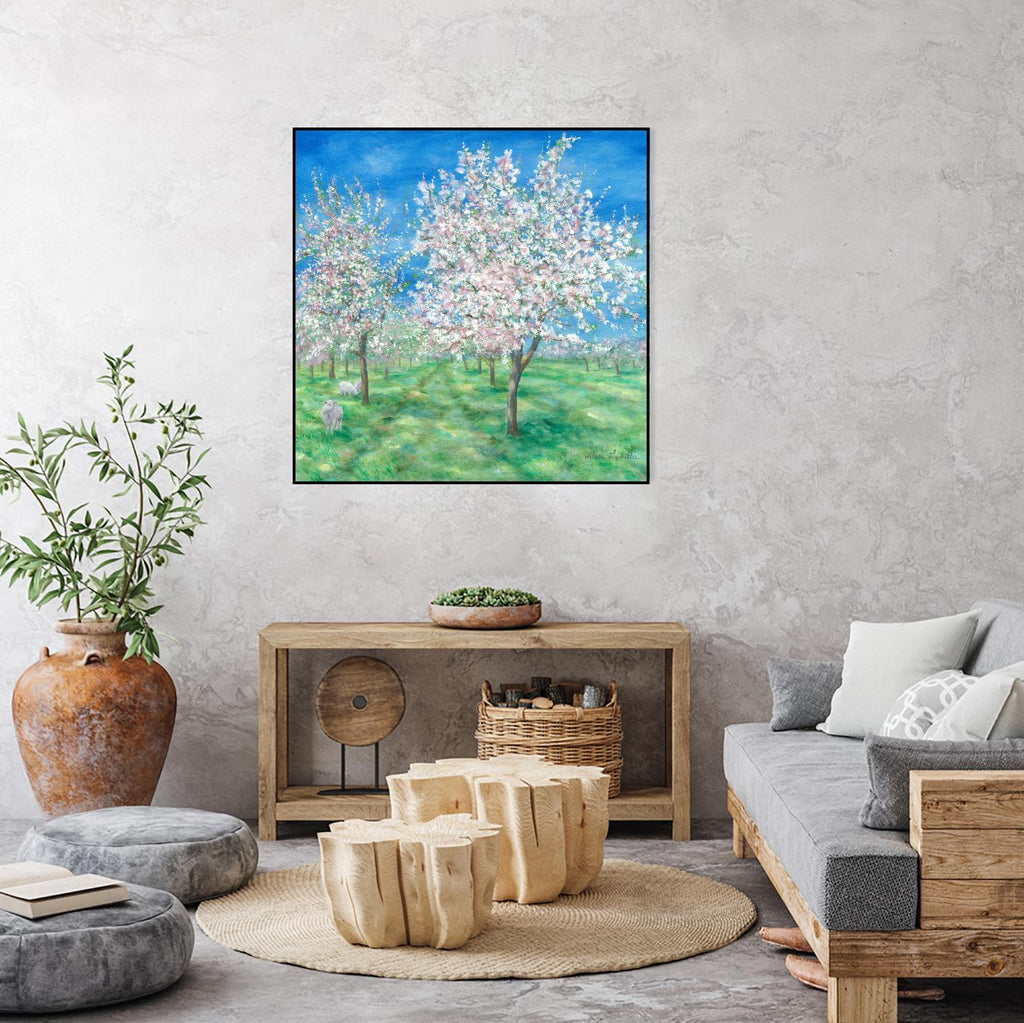 Le Verger en fleurs par Hélène Léveillée sur GIANT ART - paysage vert arbre en fleur