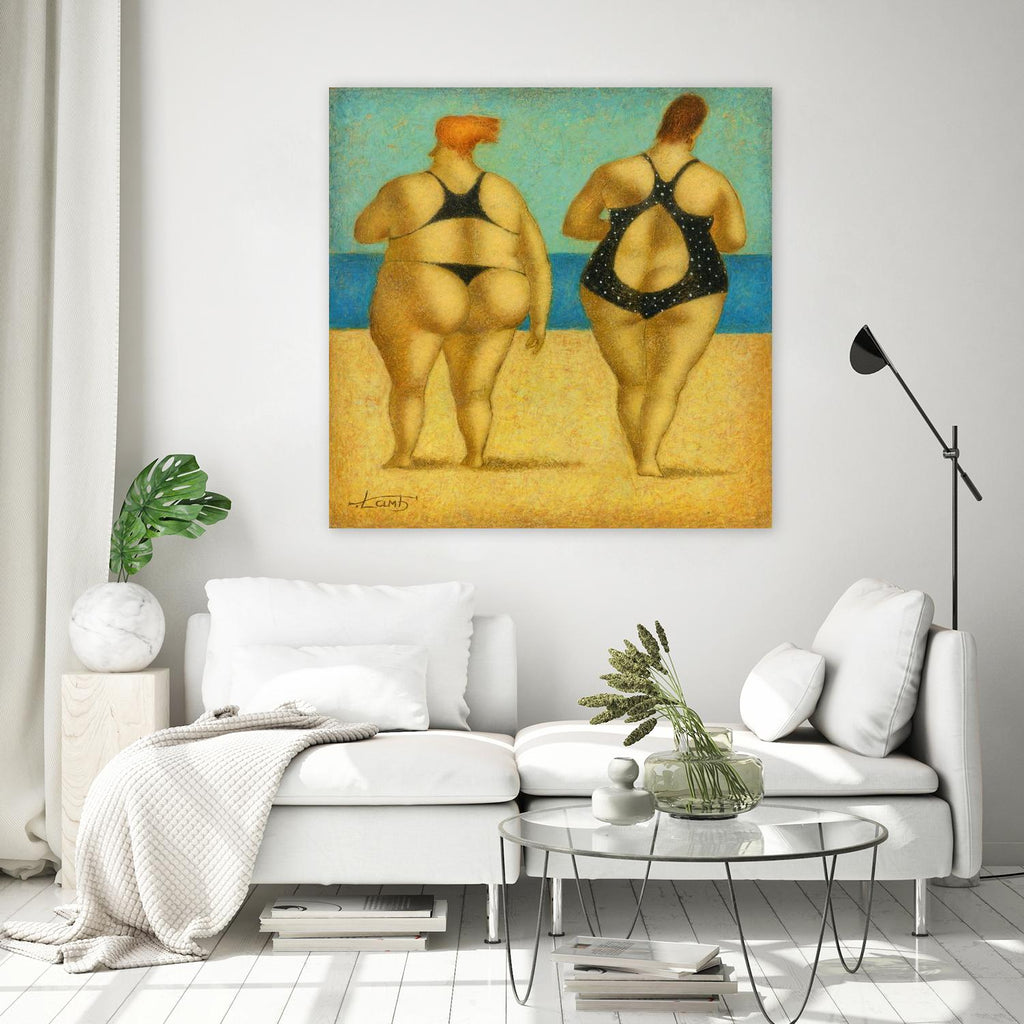 2 on the beach by Steven Lamb on GIANT ART - beige figurative fat women