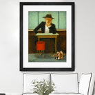 2 in a cafe shop by Steven Lamb on GIANT ART - green figurative homme