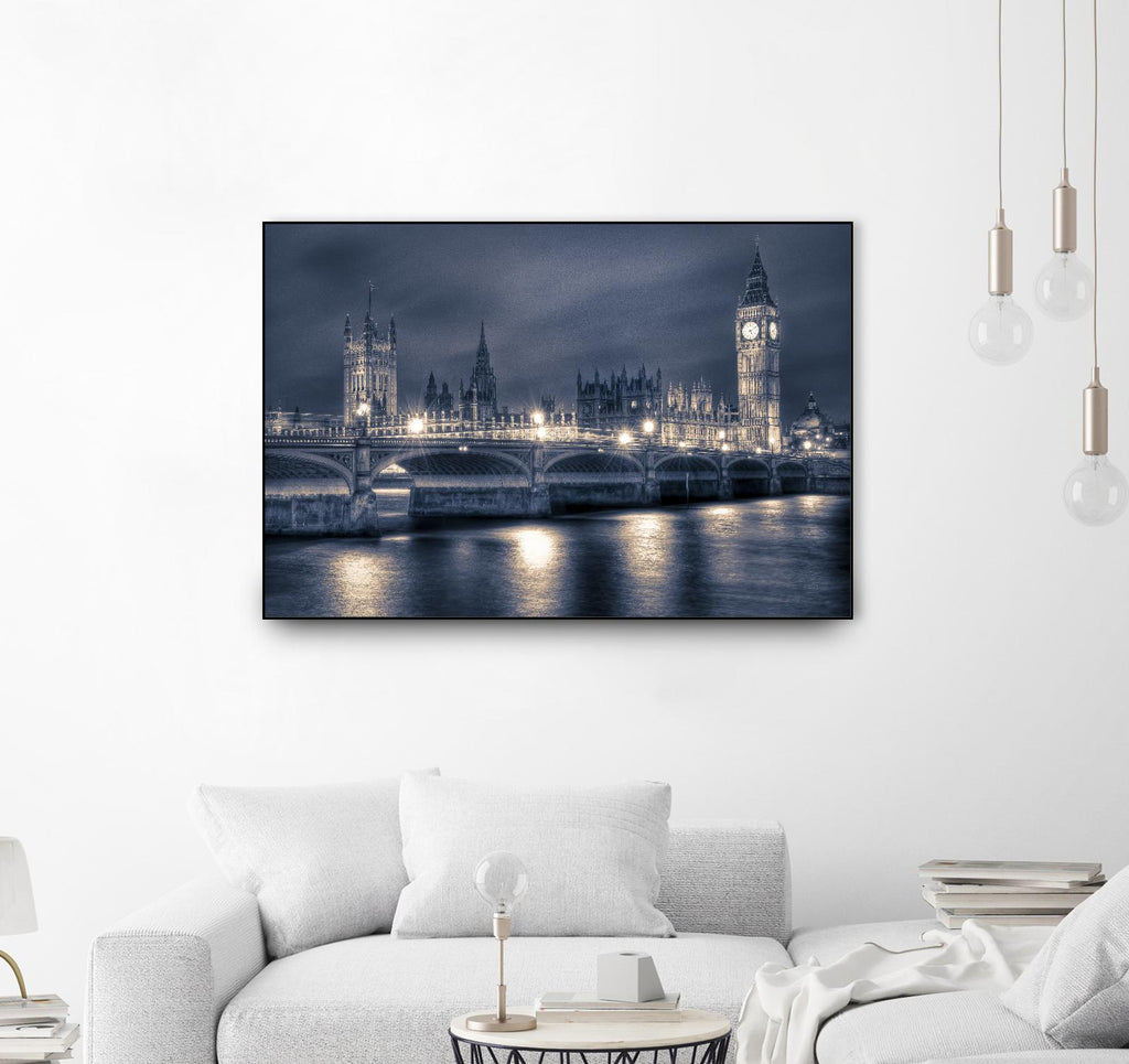 Night time at the Houses of Parliament by Nick Jackson on GIANT ART - blue city scene