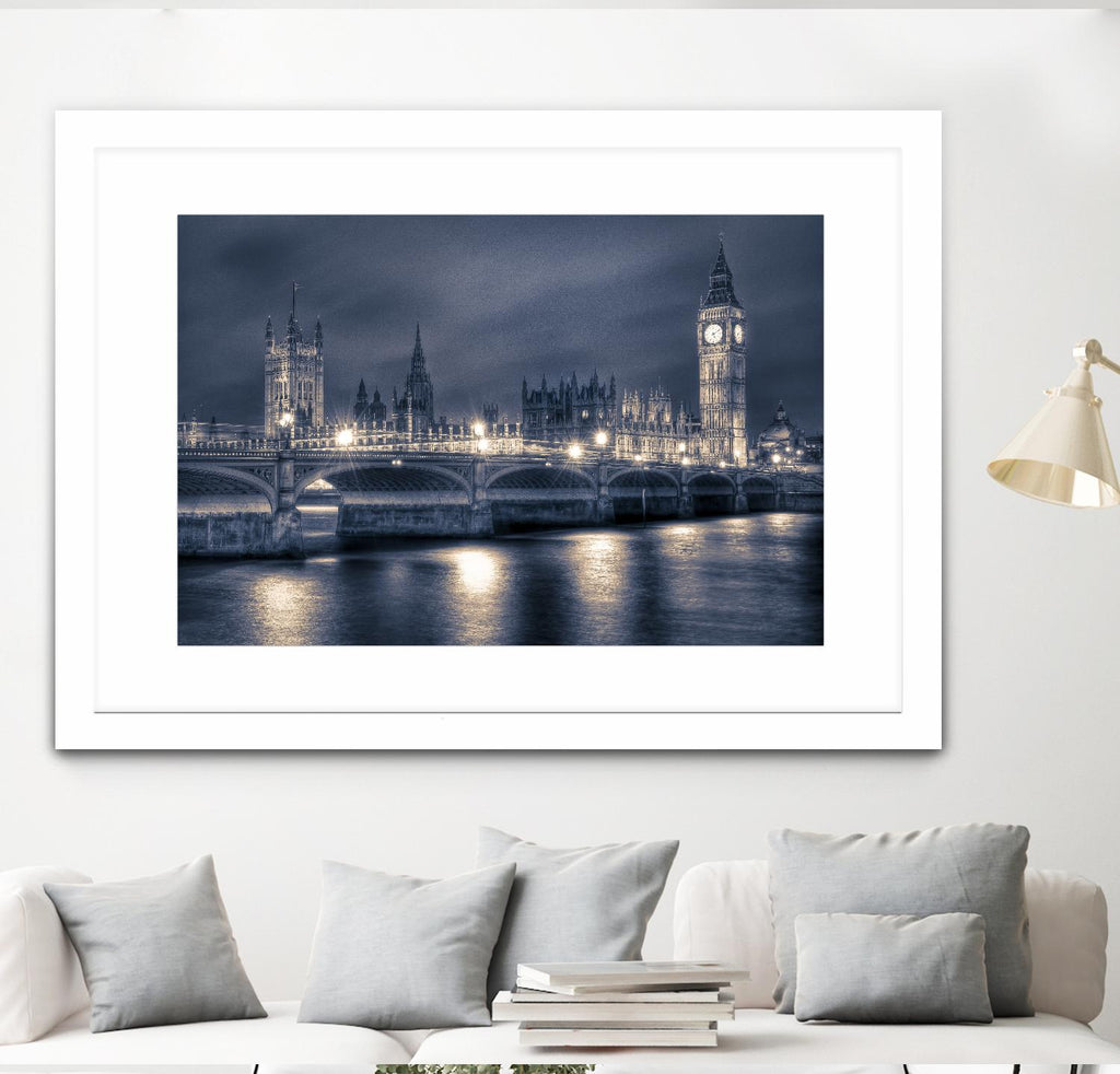 Night time at the Houses of Parliament by Nick Jackson on GIANT ART - blue city scene