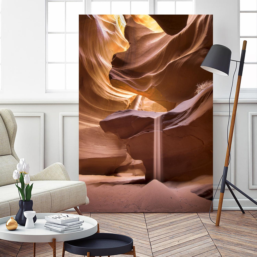 Sand pours through Antelope Canyon by Nick Jackson on GIANT ART - yellow landscape