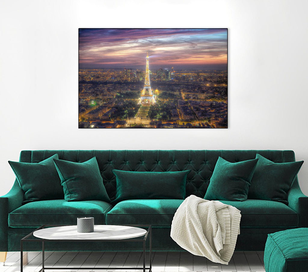 The sparkling lights of the Eiffel Tower by Nick Jackson on GIANT ART - pink city scene