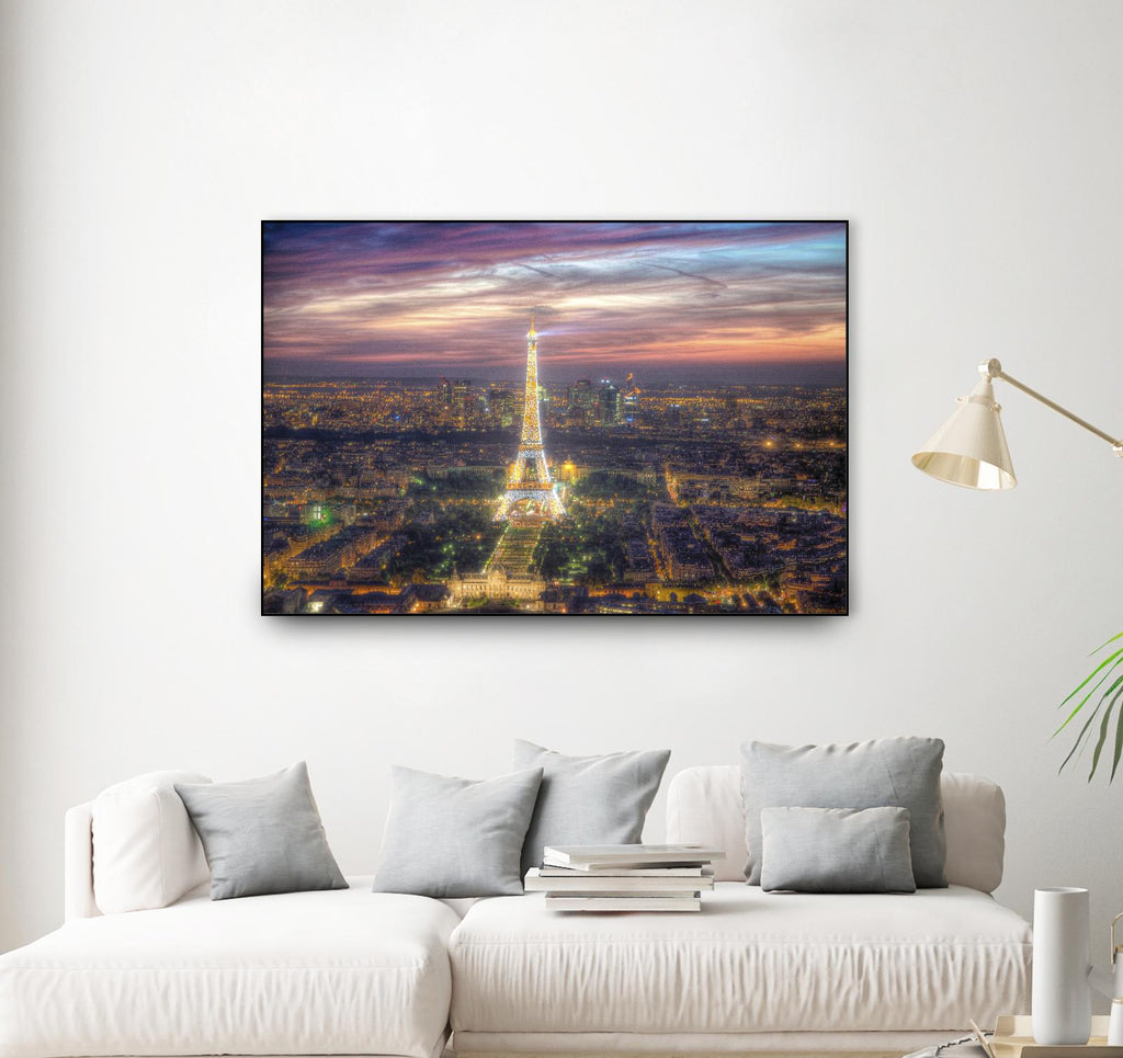 The sparkling lights of the Eiffel Tower by Nick Jackson on GIANT ART - pink city scene