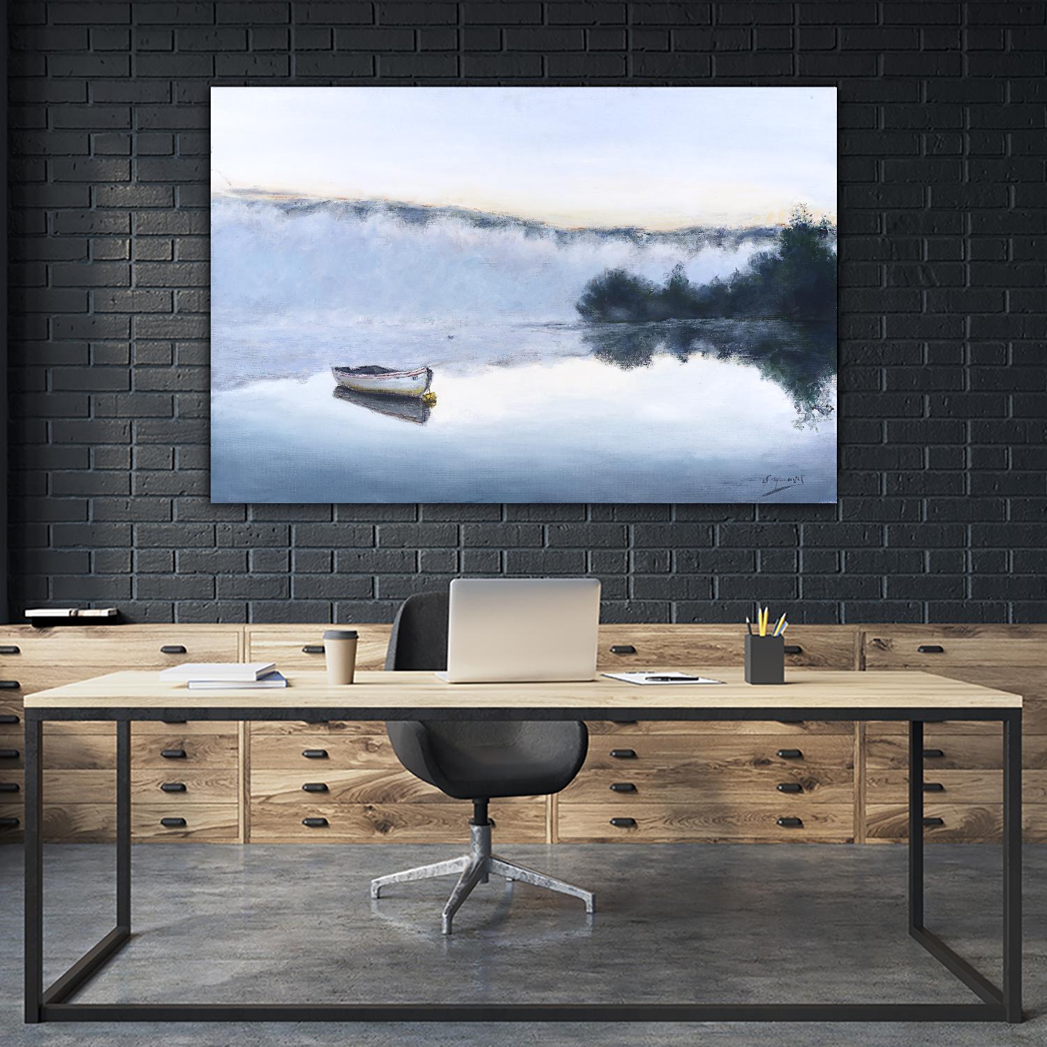 Brume sur le lac d'argent by Jocelyne Maucotel on GIANT ART - blue sea scene