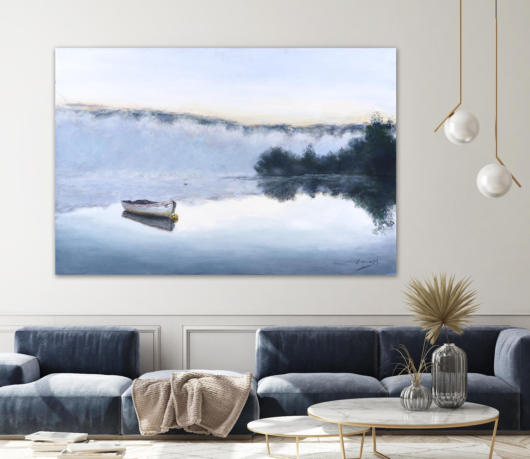 Brume sur le lac d'argent by Jocelyne Maucotel on GIANT ART - blue sea scene