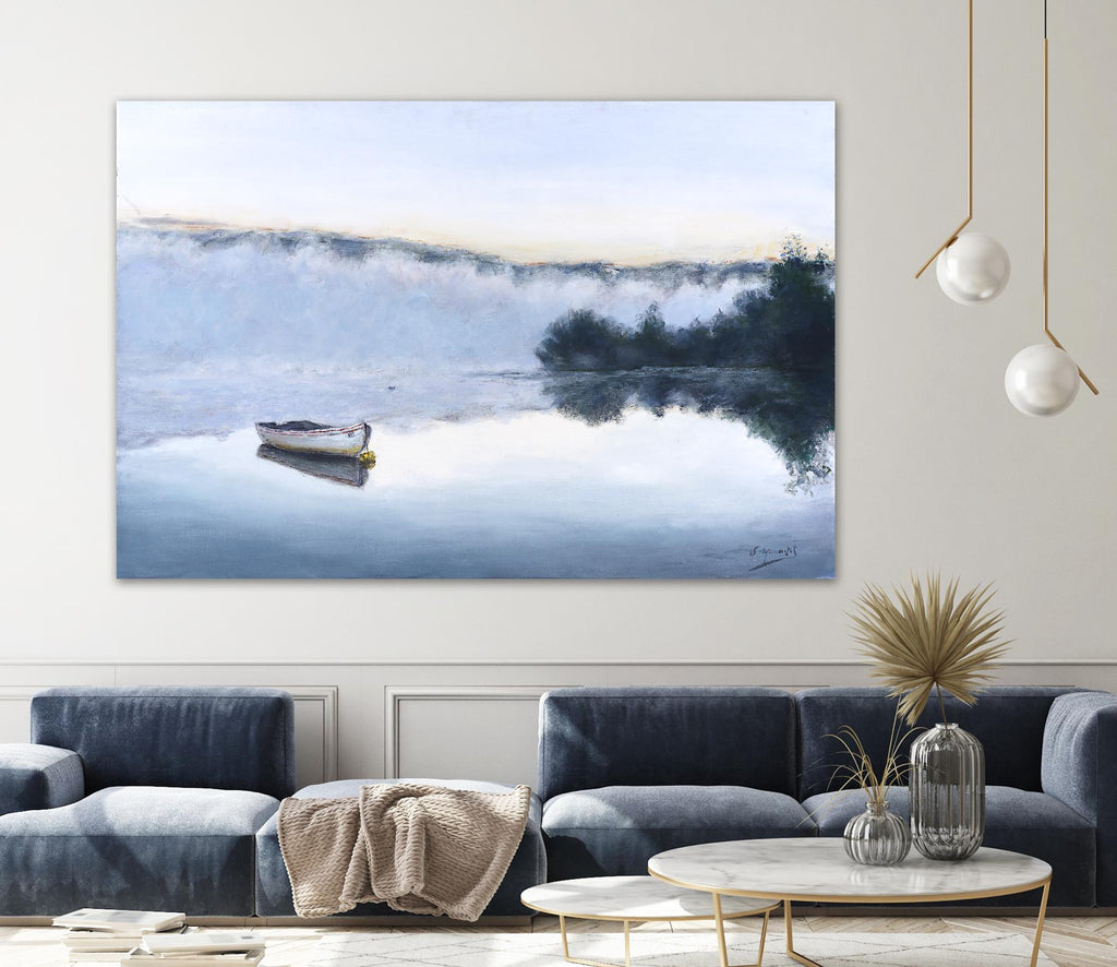 Brume sur le lac d'argent par Jocelyne Maucotel sur GIANT ART - scène de mer bleue