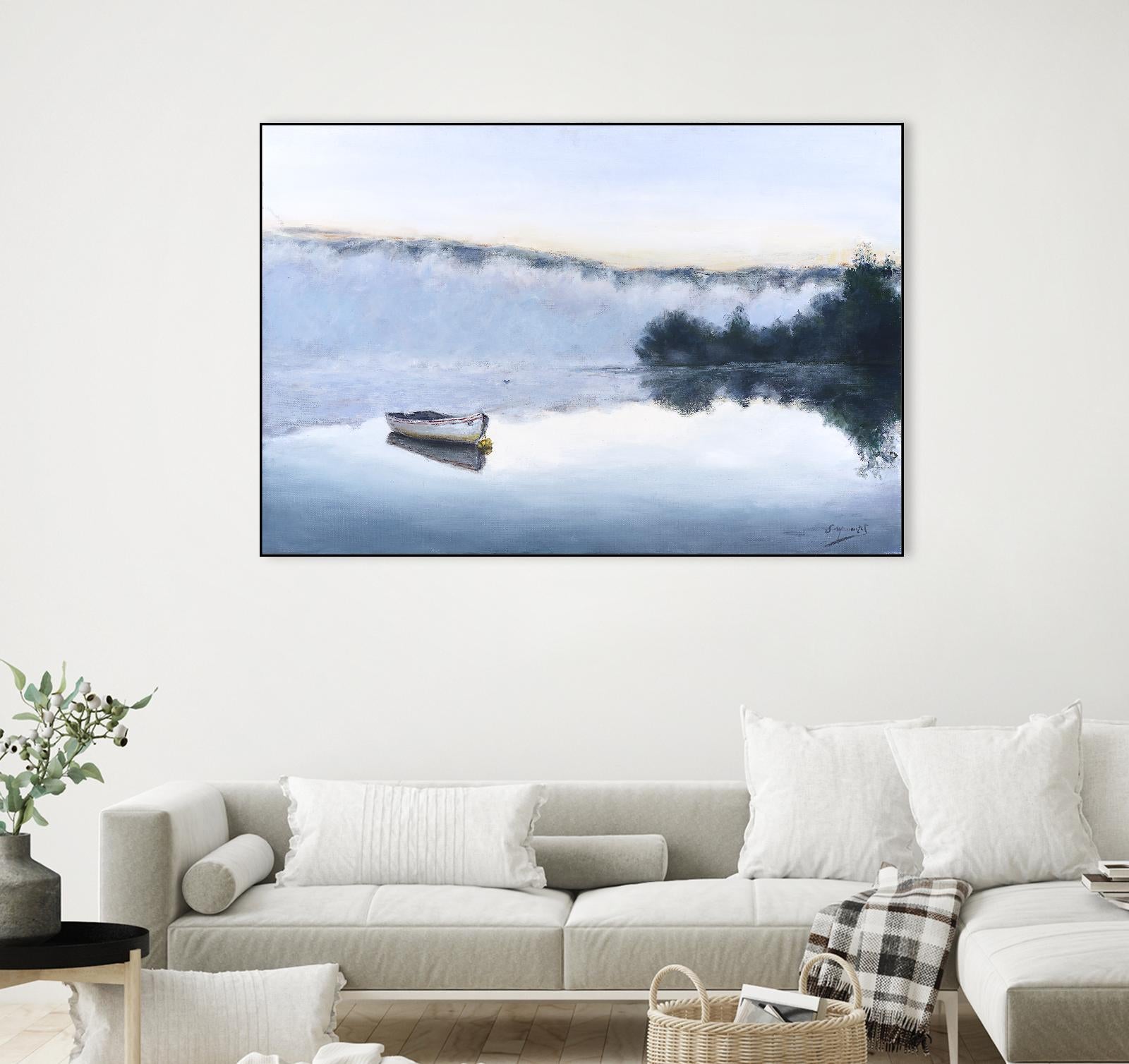 Brume sur le lac d'argent by Jocelyne Maucotel on GIANT ART - blue sea scene