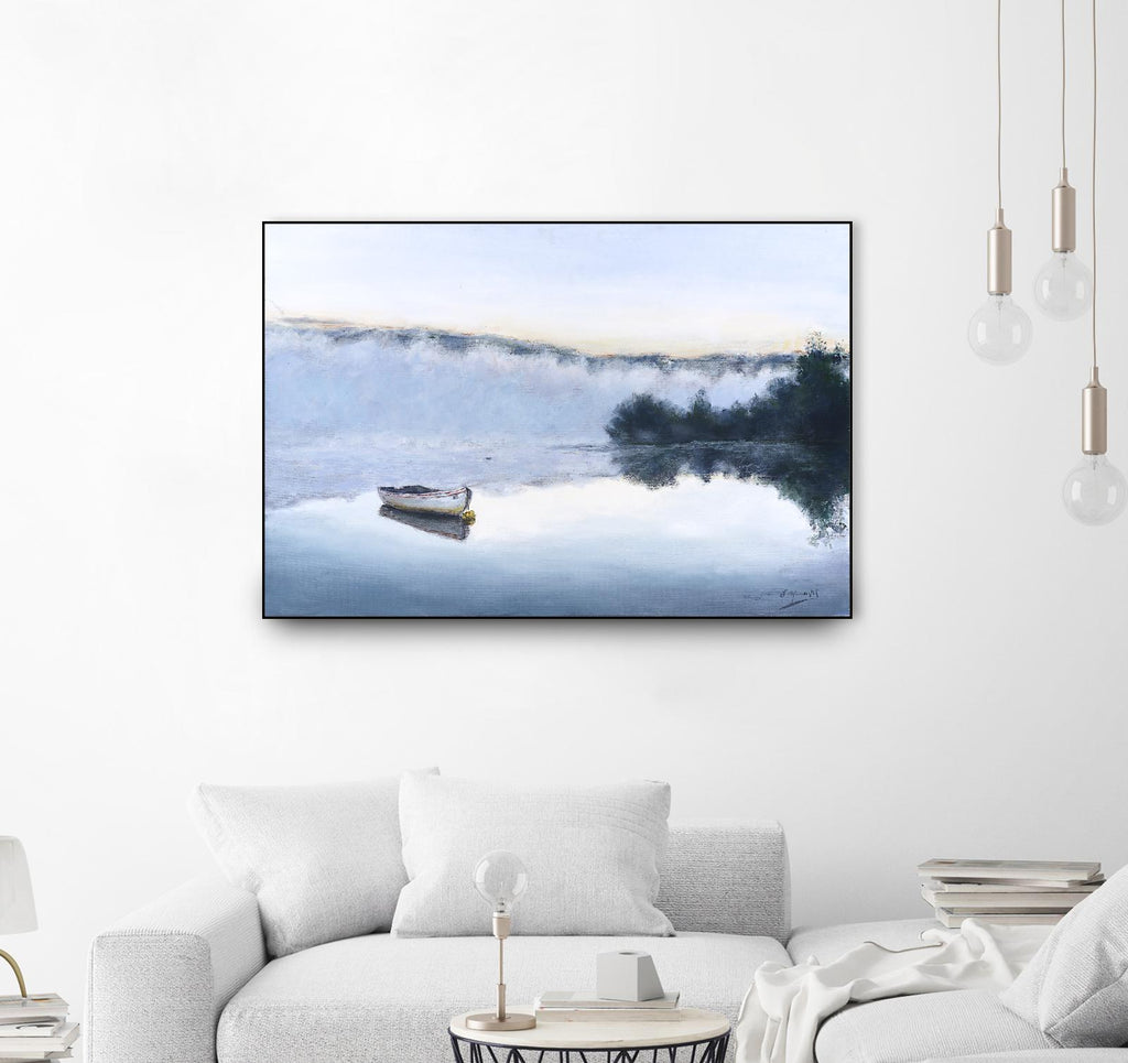 Brume sur le lac d'argent by Jocelyne Maucotel on GIANT ART - blue sea scene