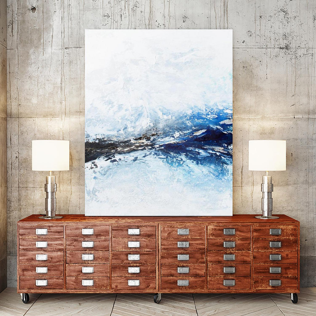 Frozen Golden Ocean -2-Square by Alyson Mccrink on GIANT ART - blue abstract