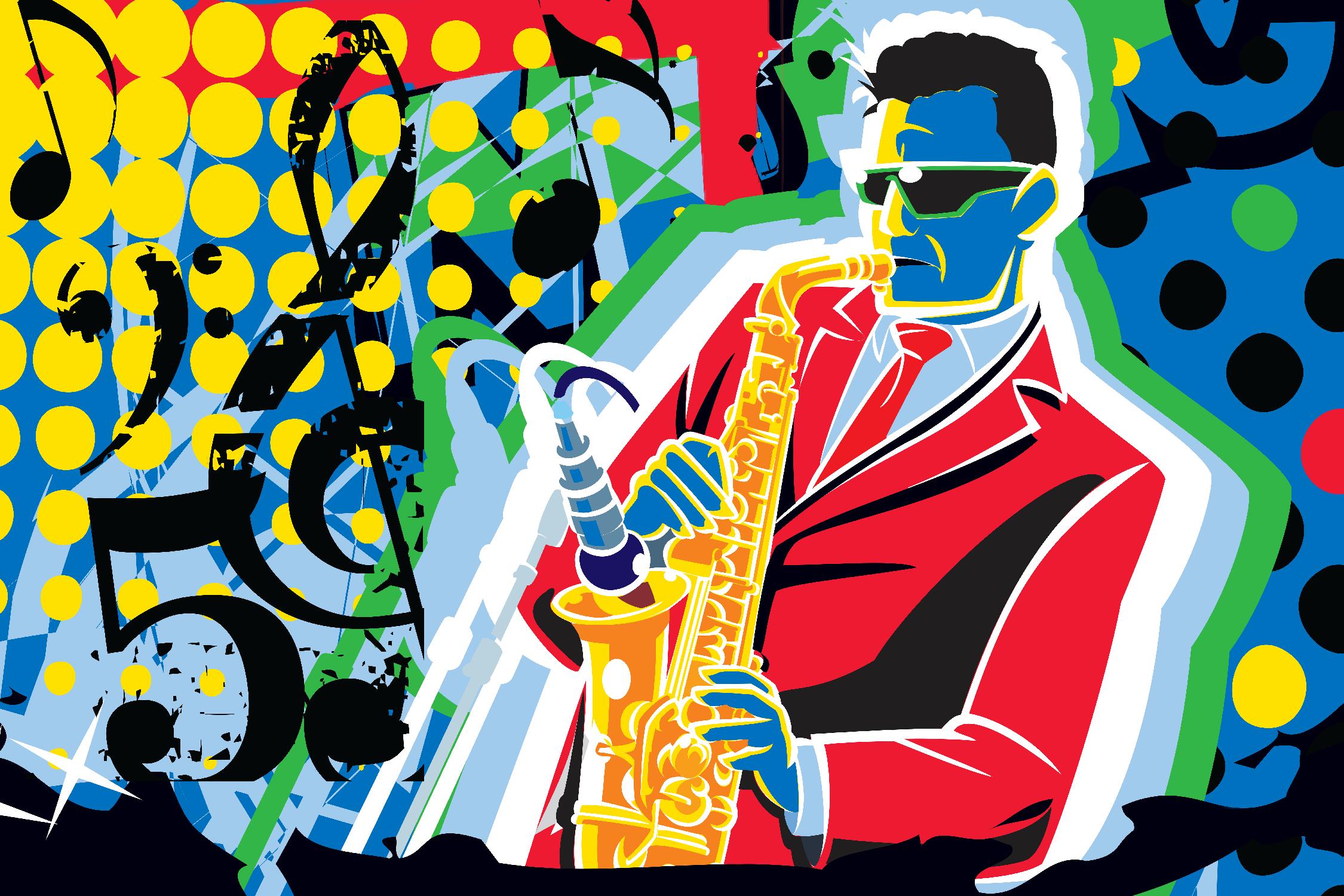 Musique Go de Ray Lengelé sur GIANT ART - red animé saxo