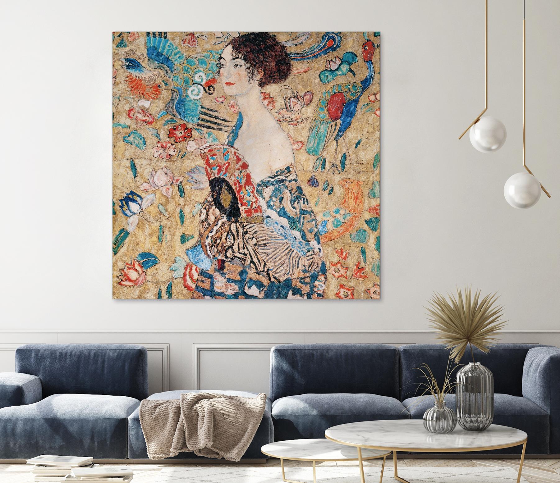 Woman with fan by Gustav Klimt on GIANT ART - gold masters féminité