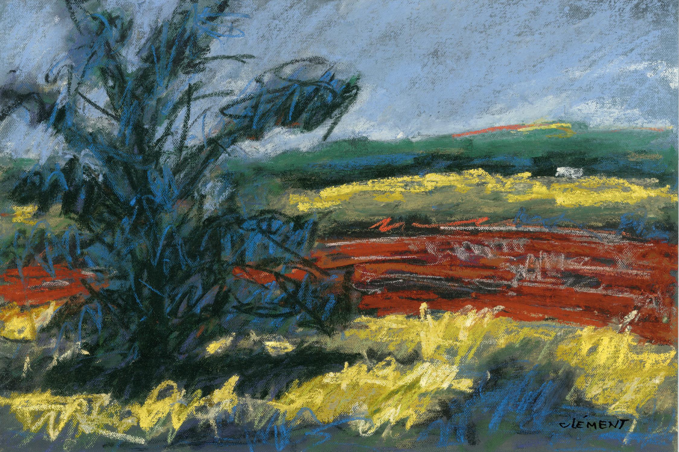 Paysage au pastel II par Jacques Clement sur GIANT ART - paysage bleu