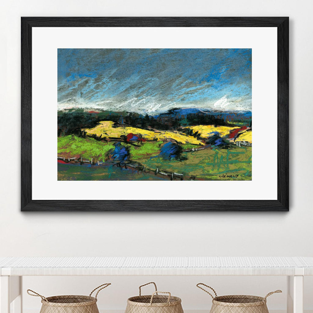 Paysage au pastel II par Jacques Clement sur GIANT ART - paysage bleu