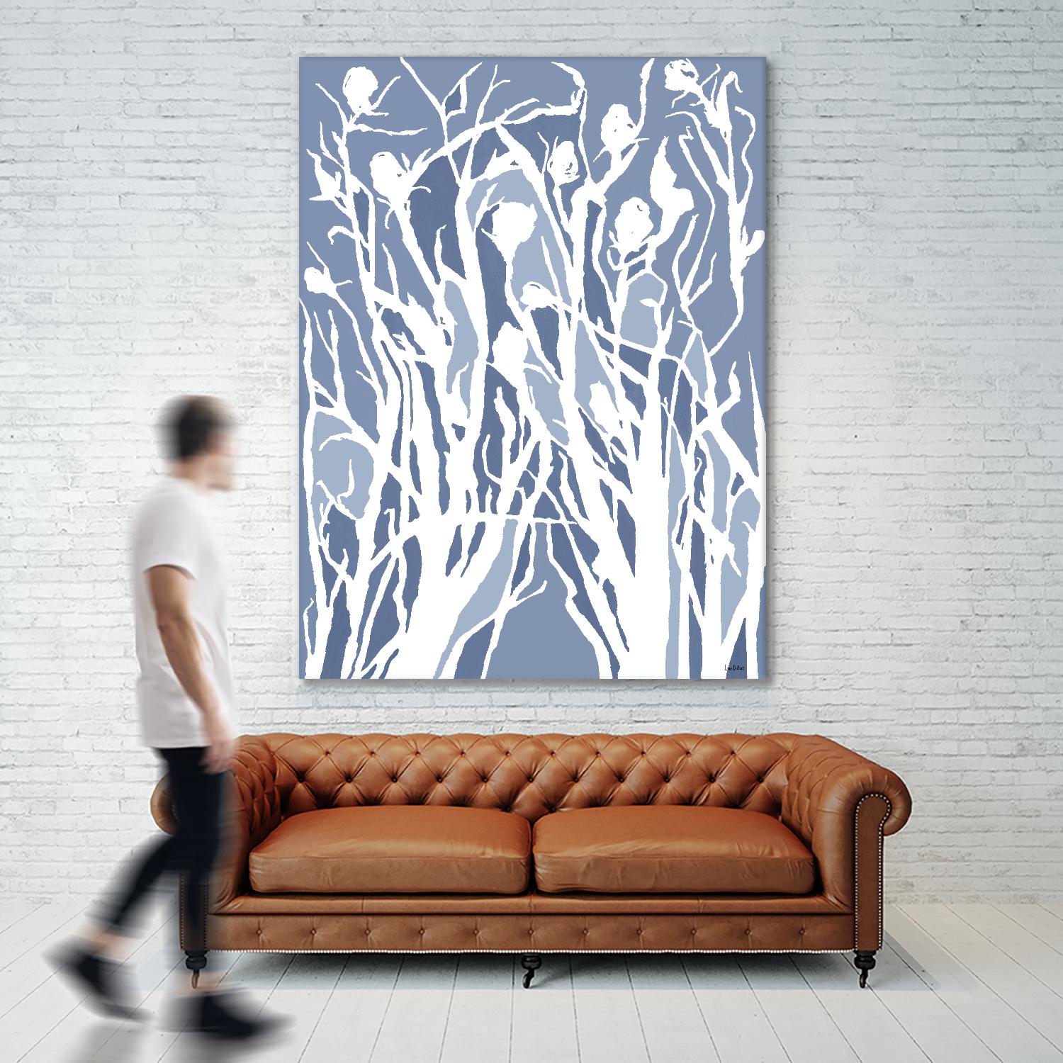 Vine and Dove - Med Blue - 15 by Lori Dubois on GIANT ART - white linear grass