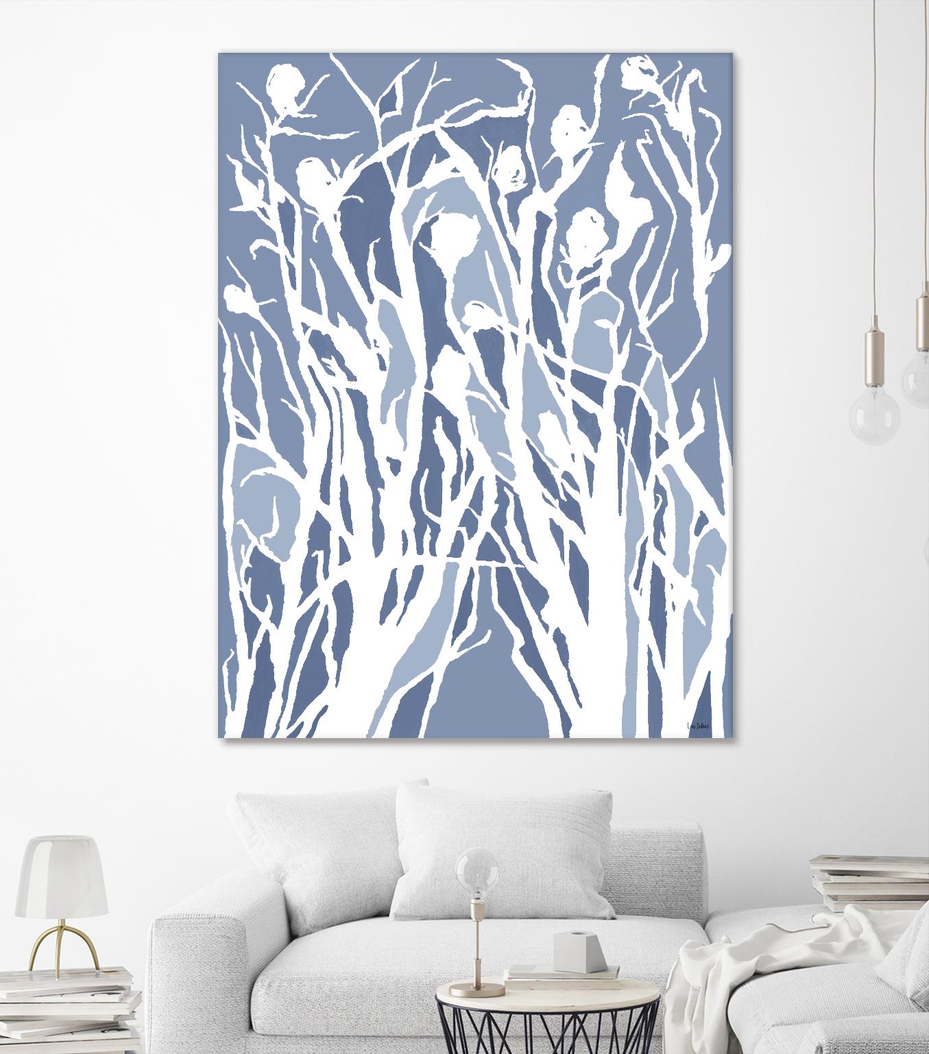 Vine and Dove - Med Blue - 15 by Lori Dubois on GIANT ART - white linear grass