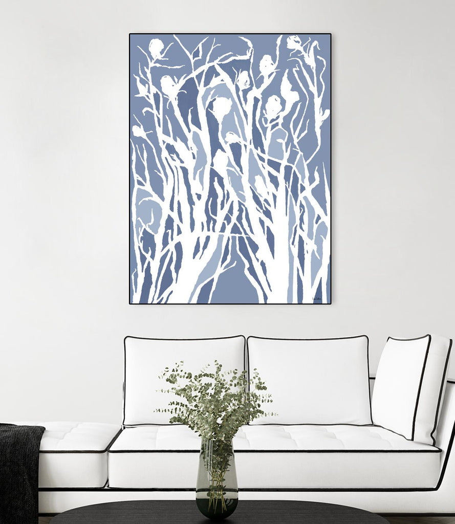 Vine and Dove - Med Blue - 15 by Lori Dubois on GIANT ART - white linear grass