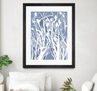 Vine and Dove - Med Blue - 15 by Lori Dubois on GIANT ART - white linear grass
