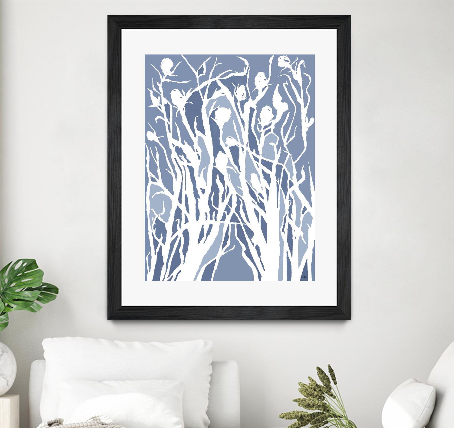 Vine and Dove - Med Blue - 15 by Lori Dubois on GIANT ART - white linear grass