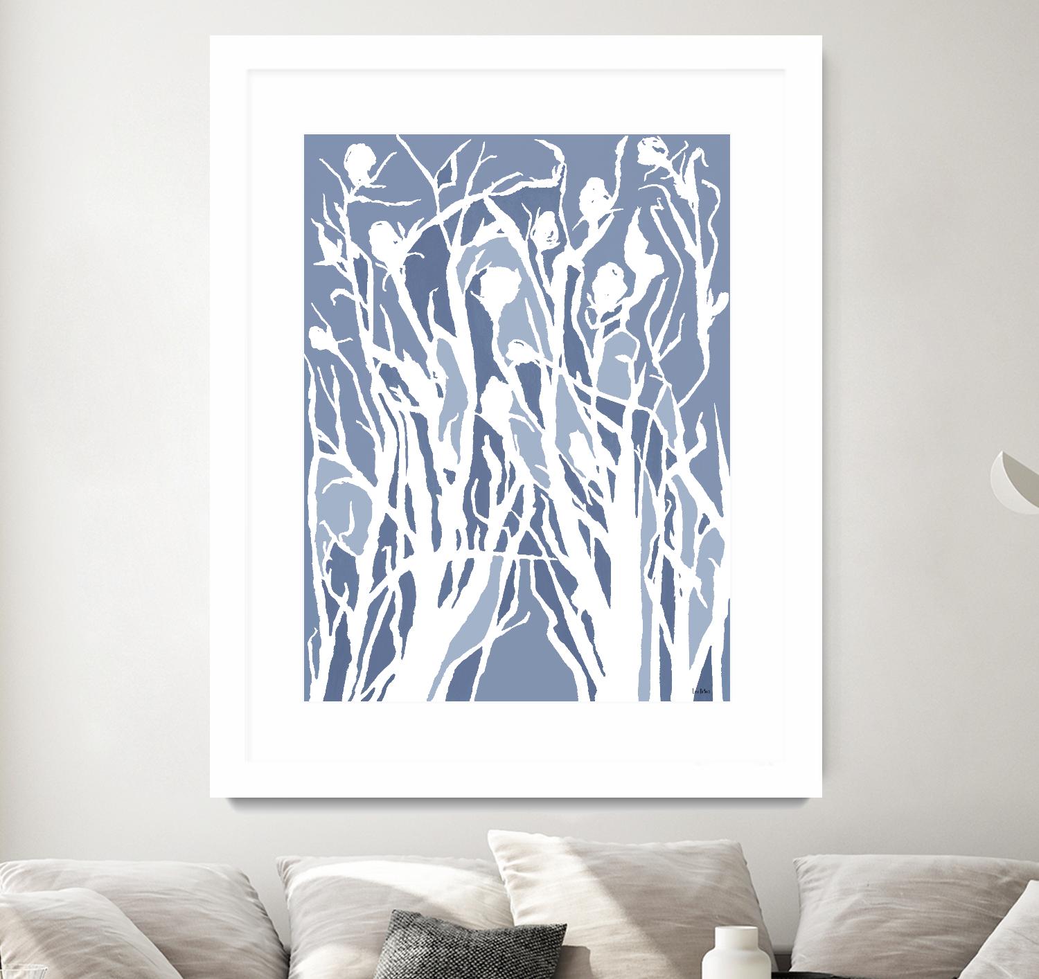 Vine and Dove - Med Blue - 15 by Lori Dubois on GIANT ART - white linear grass