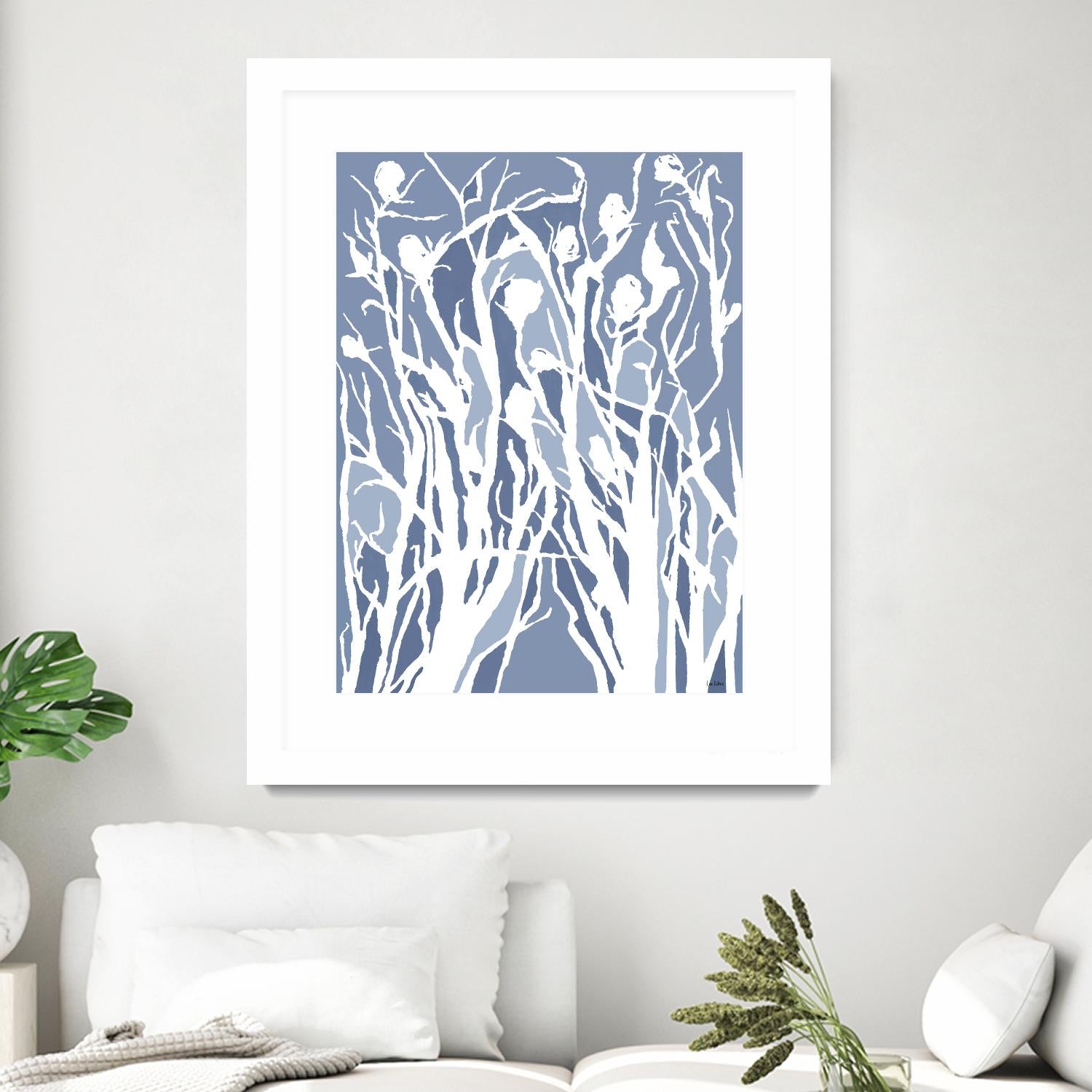 Vine and Dove - Med Blue - 15 by Lori Dubois on GIANT ART - white linear grass