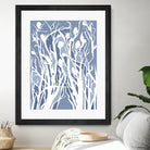 Vine and Dove - Med Blue - 15 by Lori Dubois on GIANT ART - white linear grass