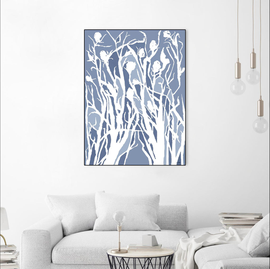 Vine and Dove - Med Blue - 15 by Lori Dubois on GIANT ART - white linear grass