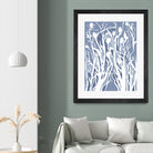 Vine and Dove - Med Blue - 15 by Lori Dubois on GIANT ART - white linear grass