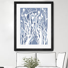 Vine and Dove - Med Blue - 15 by Lori Dubois on GIANT ART - white linear grass