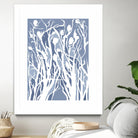 Vine and Dove - Med Blue - 15 by Lori Dubois on GIANT ART - white linear grass
