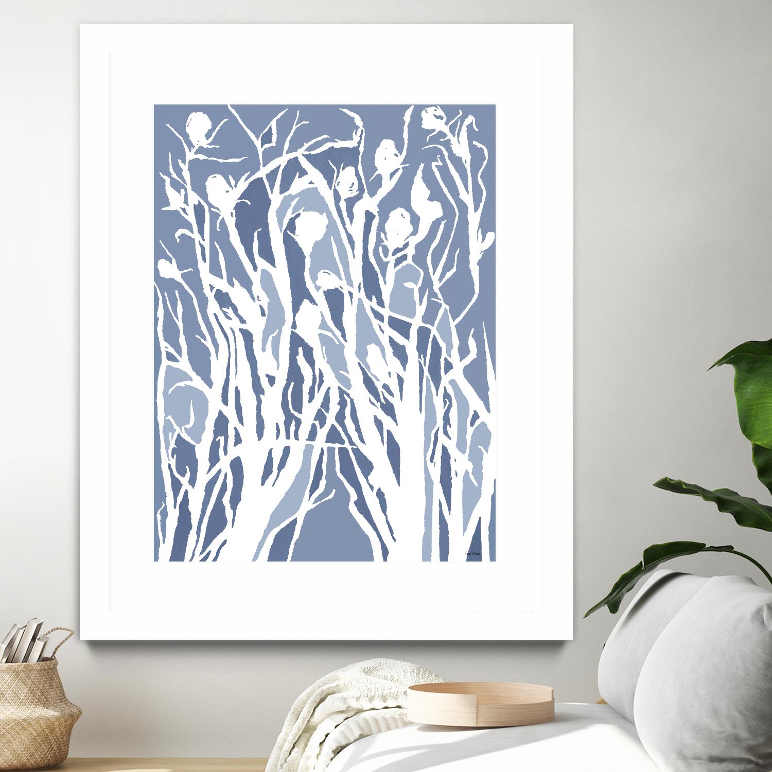 Vine and Dove - Med Blue - 15 by Lori Dubois on GIANT ART - white linear grass