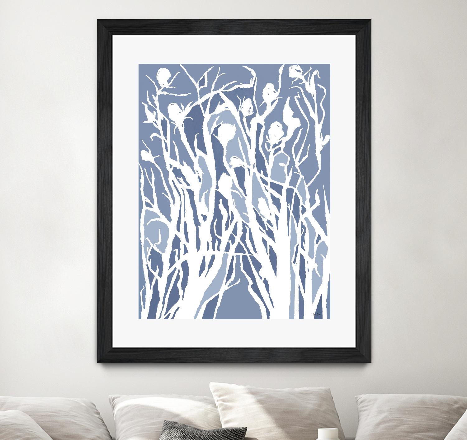 Vine and Dove - Med Blue - 15 by Lori Dubois on GIANT ART - white linear grass