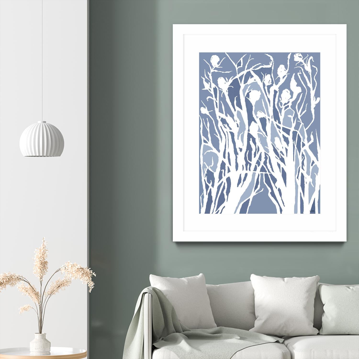 Vine and Dove - Med Blue - 15 by Lori Dubois on GIANT ART - white linear grass