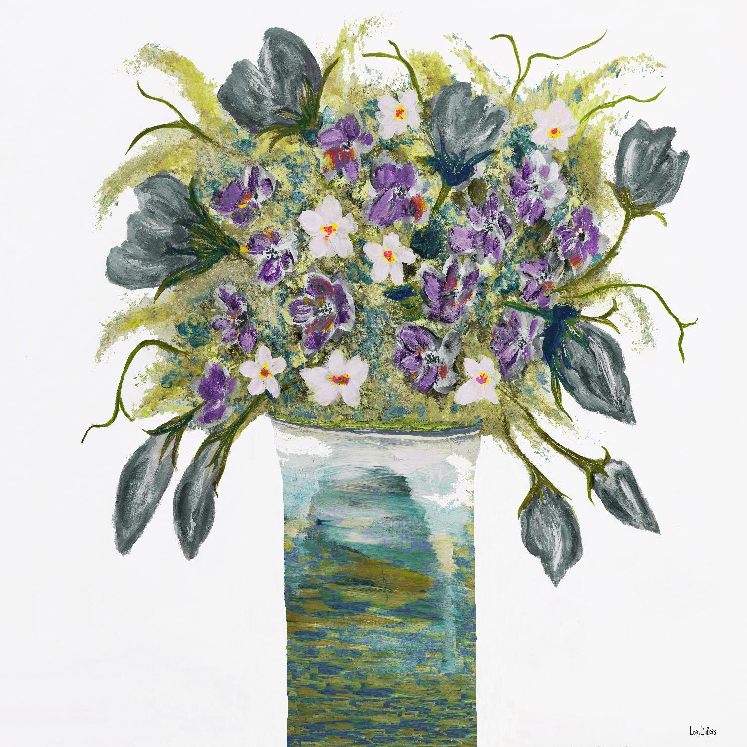 Bouquet de jardin - Bleu - 4 par Lori Dubois sur GIANT ART - bouquet de fleurs blanches