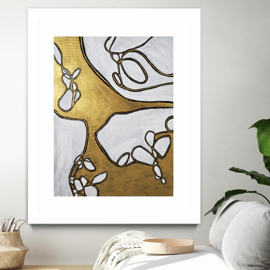 Mocha Latte -Gold - 1 by Lori Dubois on GIANT ART - gold linear artistes du québec
