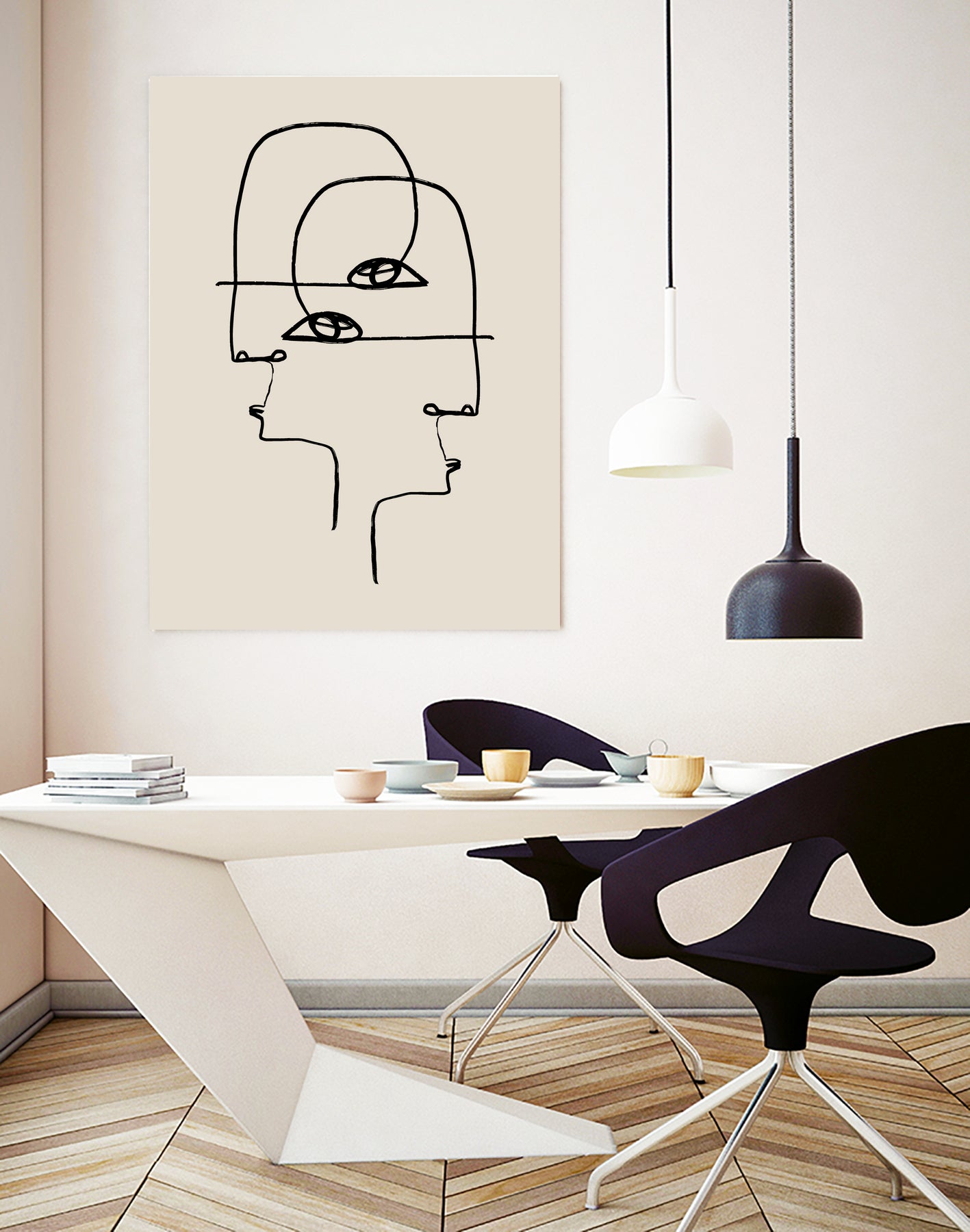 Faces by M Studio on GIANT ART - beige minimalist