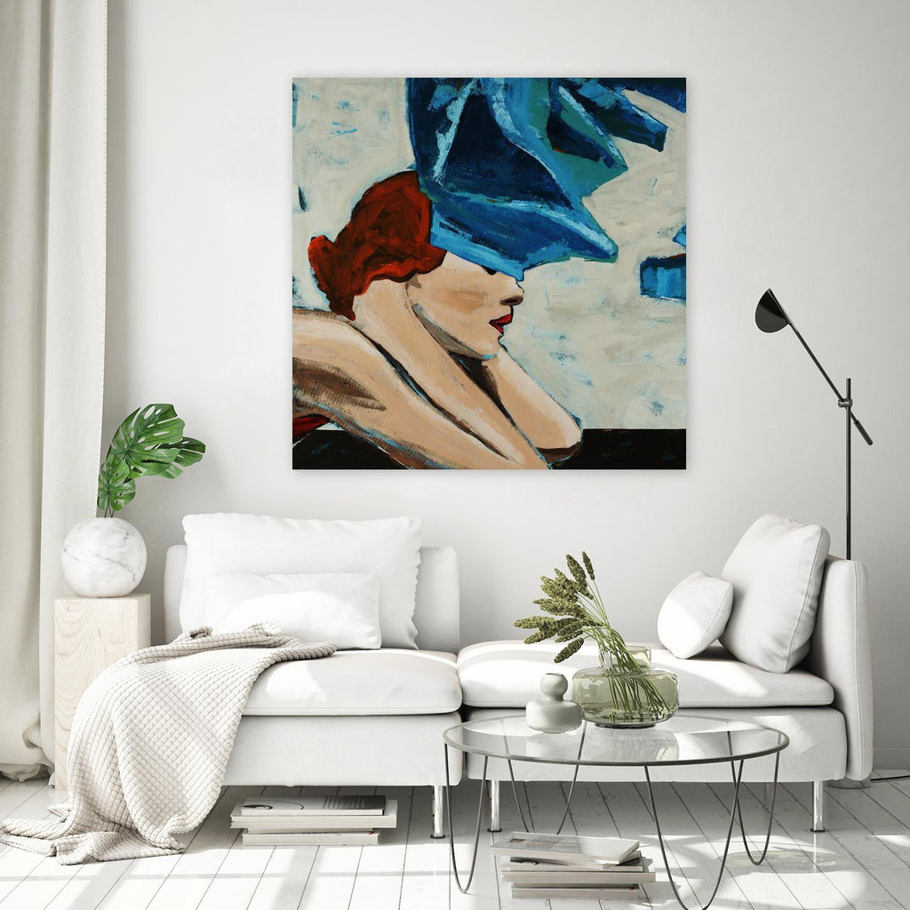 On the Rocks by Daleno Art on GIANT ART - red figurative women with hat